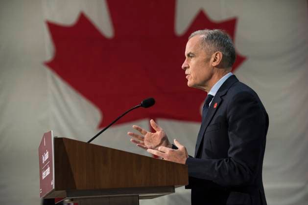 November 10, 2025, Fredericton, Nb, Canada: Prime Minister Mark Carney makes an announcement at the manufacturing facility of Maple Leaf Homes in Fredericton, N.B., on Monday, Nov. 10, 2025. Fredericton Canada  - ZUMAc35_ 20251110_zaf_c35_040 Copyright: xStephenxMacgillivrayx