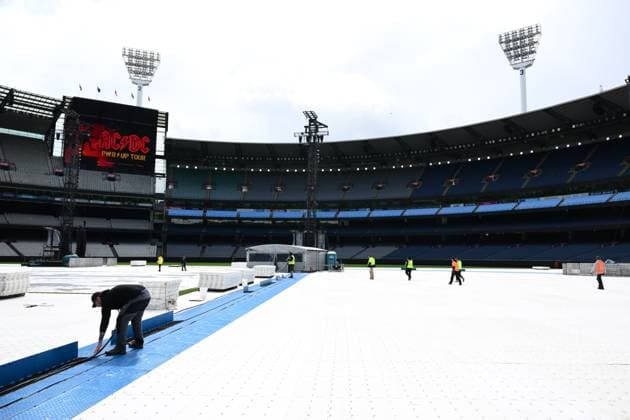 ACDC CONCERT STAGING, A general view of staging ahead of a concert by Australian rock band AC DC at the MCG, in Melbourne, Tuesday, November 11, 2025. ( NO ARCHIVING MELBOURNE VICTORIA AUSTRALIA  Copyright: xJOELxCARRETTx 20251111136269205043