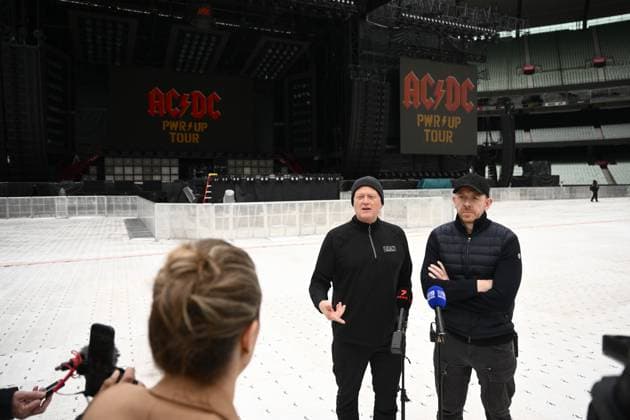 ACDC CONCERT STAGING, Roadie Dale Skjerseth (left) and AC DC head of production Will Keating speak to media with staging ahead of a concert by Australian rock band AC DC at the MCG, in Melbourne, Tuesday, November 11, 2025. ( NO ARCHIVING MELBOURNE VICTORIA AUSTRALIA  Copyright: xJOELxCARRETTx 20251111155704164140