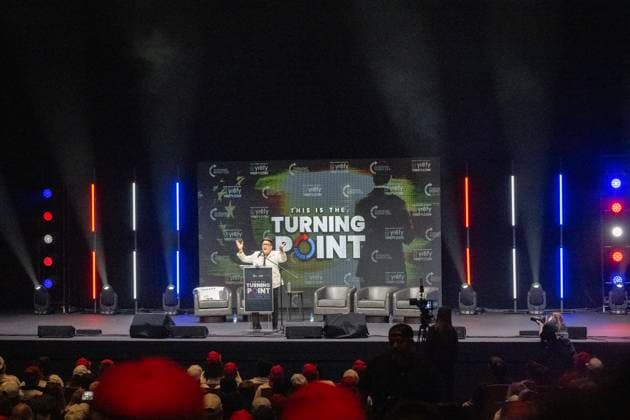 November 10, 2025, Berkeley, Ca, USA: Comedian and actor Rob Schneider speaks during the Turning Point USA tour at the UC Berkeley on Monday, Nov. 10, 2025, in Berkeley. The group was founded by late conservative activist Charlie Kirk. Berkeley USA - ZUMAj89_ 20251110_zaf_j89_013 Copyright: xPaulxKitagakixJr.x