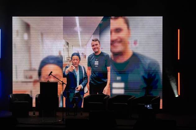 November 10, 2025, Berkeley, Ca, USA: Comedian and actor Rob Schneider is a video with Charlie Kirk shown during the Turning Point USA tour at the UC Berkeley on Monday, Nov. 10, 2025, in Berkeley. The group was founded by late conservative activist Charlie Kirk. Berkeley USA - ZUMAj89_ 20251110_zaf_j89_019 Copyright: xPaulxKitagakixJr.x