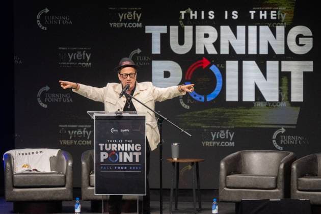 November 10, 2025, Berkeley, Ca, USA: Comedian and actor Rob Schneider speaks during the Turning Point USA tour at the UC Berkeley on Monday, Nov. 10, 2025, in Berkeley. The group was founded by late conservative activist Charlie Kirk. Berkeley USA - ZUMAj89_ 20251110_zaf_j89_028 Copyright: xPaulxKitagakixJr.x