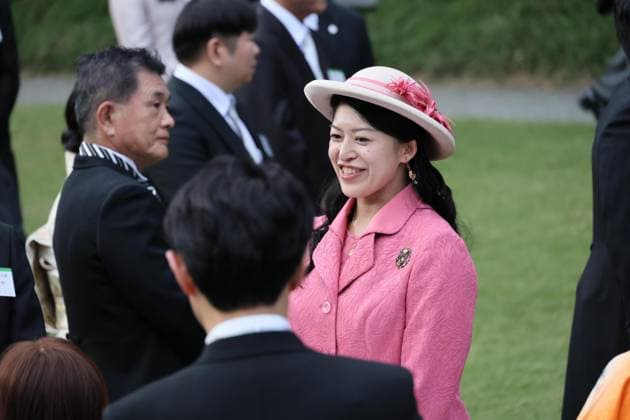 Japanese imperial garden party Japanese Princess Tsuguko chats with guests the autumn imperial garden party at the Akasaka Imperial Gardens in Tokyo on Oct. 28, 2025. (Pool photo)  A14AA0005026593P