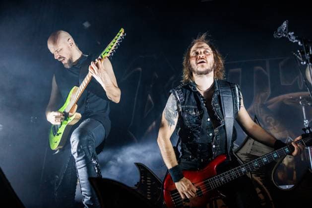 Battle Beast live in Oslo, Norway Oslo, Norway. 09th, November 2025. The Finnish power metal band Battle Beast performs a live concert at Rockefeller in Oslo. Here bass player Eero Sipila is seen live on stage with guitarist Juuso Soinio. Norway, Oslo  Copyright: xGonzalesxPhoto KetilxMartinsenx