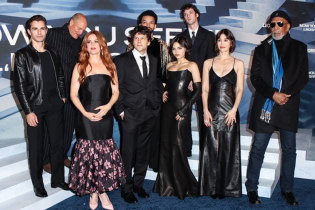 New York Premiere Of Lionsgate s Now You See Me: Now You Don t American actor and filmmaker Dave Franco, American actor and playwright Woody Harrelson, Australian actress Isla Fisher, American actor, writer, director, and playwright Jesse Eisenberg, American actor Justice Smith, American actress Ariana Greenblatt, American actor Dominic Sessa, American actress Lizzy Caplan and American actor, producer, and narrator Morgan Freeman arrive at the New York Premiere Of Lionsgate s Now You See Me: Now You Don t held at The Lighthouse at Chelsea Piers in Manhattan, New York City, New York, United States. The Lighthouse at Chelsea Piers, Manhattan, New York City, New York, USA New York United States Copyright: xImagexPressxAgencyx originalFilename: collin-newyorkp251111_nppHZ.jpg