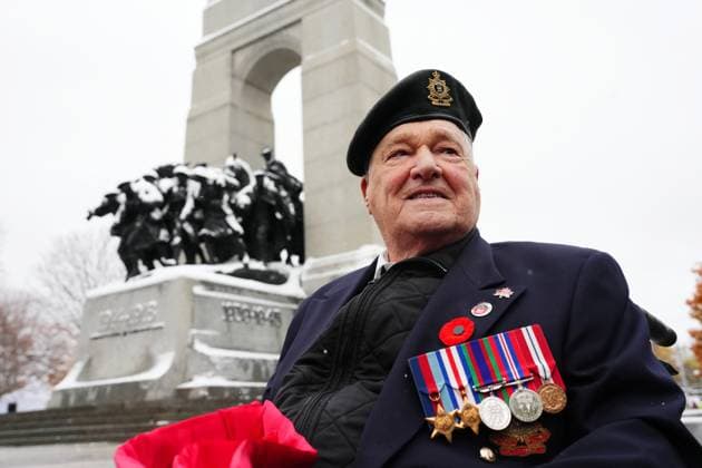 November 11, 2025, Ottawa, On, Canada: Second World War veteran John Preece, 99, poses for a photo ahead of a Remembrance Day ceremony in Ottawa on Tuesday, Nov. 11, 2025. Ottawa Canada  - ZUMAc35_ 20251111_zaf_c35_005 Copyright: xSeanxKilpatrickx