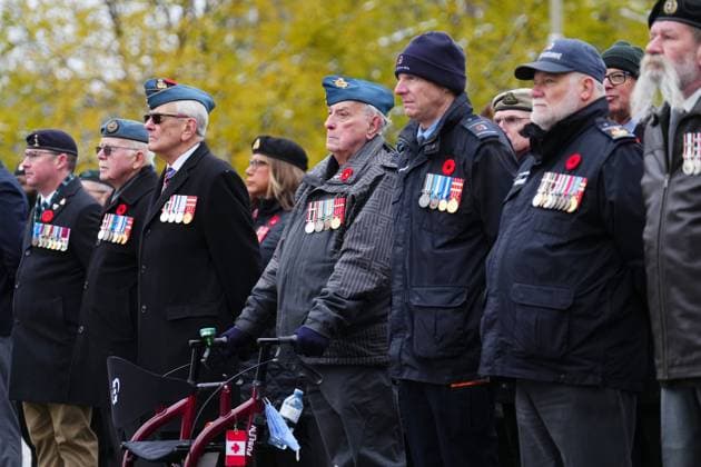 November 11, 2025, Ottawa, On, Canada: Canadian veterans look on at the start of the Remembrance Day ceremony in Ottawa on Tuesday, Nov. 11, 2025. Ottawa Canada  - ZUMAc35_ 20251111_zaf_c35_011 Copyright: xSeanxKilpatrickx