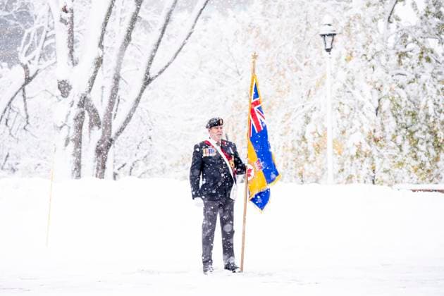 November 11, 2025, Montreal, Pq, CANADA: Henry Roland, Assistant Sgt. of Arms attends a Remembrance Day ceremony, in Montreal, Tuesday, Nov. 11, 2025. Montreal CANADA  - ZUMAc35_ 20251111_zaf_c35_087 Copyright: xChristopherxKatsarovx