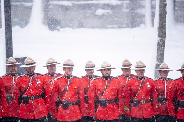 November 11, 2025, Montreal, Pq, CANADA: Members of the RCMP attend a Remembrance Day ceremony, in Montreal, Tuesday, Nov. 11, 2025. Montreal CANADA  - ZUMAc35_ 20251111_zaf_c35_088 Copyright: xChristopherxKatsarovx