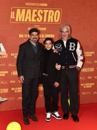 Rome, The Space Moderno cinema, premiere of the film The Maestro. Pictured: Pierfrancesco Favino, Tiziano Menichelli, and Andrea Di Stefano.  Copyright: xMarcoxProvvisionatox xipa-agency.netx xMarcoxProvvisionatox IPA_Agency_IPA67843609