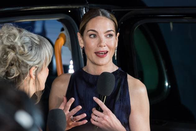 November 11, 2025, London, England, United Kingdom: MICHELLE MONAGHAN gives an interview as she attends the World Premiere of The Family Plan 2 at Curzon Mayfair in London. London United Kingdom - ZUMAs371 20251111_zip_s371_041 Copyright: xWiktorxSzymanowiczx