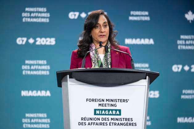 November 11, 2025, Niagara-On-The-Lake, On, Canada: Foreign Affairs Minister Anita Anand delivers opening remarks during the G7 Foreign Ministers Meeting in Niagara-on-the-Lake, on Tuesday, November 11, 2025. Niagara-On-The-Lake Canada  - ZUMAc35_ 20251111_zaf_c35_248 Copyright: xNickxIwanyshynx