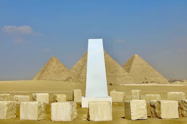 Contemporary Art Exhibition in Giza Pyramids GIZA, EGYPT - NOVEMBER 11: A view from the Forever Is Now contemporary art exhibition held near the Pyramids of Giza in Egypt on November 11, 2025. Featuring artists from different countries, the exhibition will continue to welcome visitors until December 6. Fareed Kotb Anadolu Giza Egypt. Editorial use only. Please get in touch for any other usage.  Copyright: x2025xAnadoluxFareedxKotbx