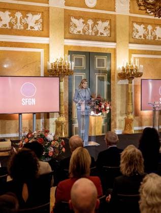 Den Haag, The Netherlands, 2025-11-12 14:44:32 THE HAGUE, 12-11-2025, Noordeinde Palace. Queen Maxima hosted the launch of the Financially Healthy Netherlands Foundation (SFGN) at Noordeinde Palace. SFGN is the result of the merger of the SchuldenlabNL foundation and the National Coalition for Financial Health (NCFG). PHOTO: NLBeeld Credit: NL Beeld Patrick van Emst  Copyright: xx x