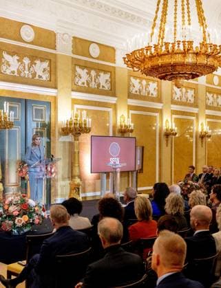 Den Haag, The Netherlands, 2025-11-12 14:51:27 THE HAGUE, 12-11-2025, Noordeinde Palace. Queen Maxima hosted the launch of the Financially Healthy Netherlands Foundation (SFGN) at Noordeinde Palace. SFGN is the result of the merger of the SchuldenlabNL foundation and the National Coalition for Financial Health (NCFG). PHOTO: NLBeeld Credit: NL Beeld Patrick van Emst  Copyright: xx x