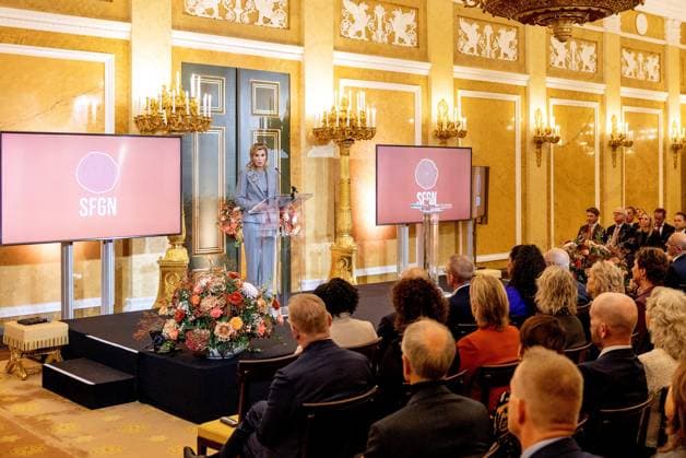 Den Haag, The Netherlands, 2025-11-12 14:51:28 THE HAGUE, 12-11-2025, Noordeinde Palace. Queen Maxima hosted the launch of the Financially Healthy Netherlands Foundation (SFGN) at Noordeinde Palace. SFGN is the result of the merger of the SchuldenlabNL foundation and the National Coalition for Financial Health (NCFG). PHOTO: NLBeeld Credit: NL Beeld Patrick van Emst  Copyright: xx x
