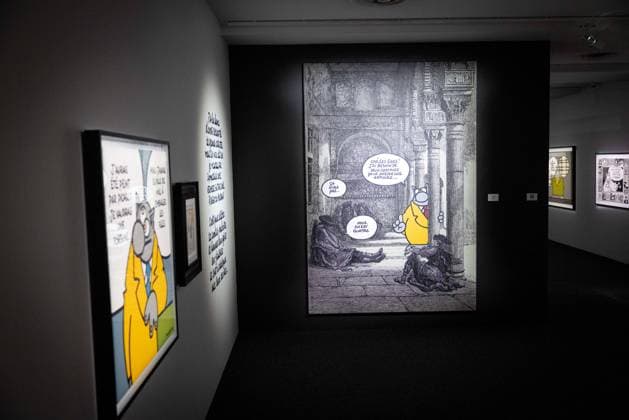 Exhibition of Philippe Geluck - Paris AJ This photo is an illustration showing the corridors, paintings, drawings, Statue statues and artworks of the exhibition during the opening of the exhibition (vernissage) of Philippe Geluck, author of the comic book (Bande dessinee, BD, Livre) strip Le Chat at the Maillol Museum in Paris, France on November 12, 2025. Photo by Alexis Jumeau ABACAPRESS.COM Paris France  Copyright: xJumeauxAlexis ABACAx