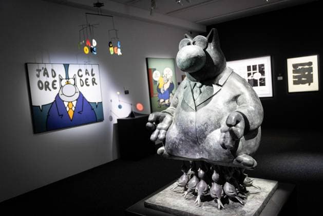 Exhibition of Philippe Geluck - Paris AJ This photo is an illustration showing the corridors, paintings, drawings, Statue statues and artworks of the exhibition during the opening of the exhibition (vernissage) of Philippe Geluck, author of the comic book (Bande dessinee, BD, Livre) strip Le Chat at the Maillol Museum in Paris, France on November 12, 2025. Photo by Alexis Jumeau ABACAPRESS.COM Paris France  Copyright: xJumeauxAlexis ABACAx