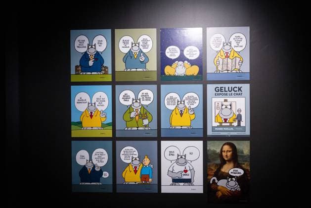 Exhibition of Philippe Geluck - Paris AJ This photo is an illustration showing the corridors, paintings, drawings, Statue statues and artworks of the exhibition during the opening of the exhibition (vernissage) of Philippe Geluck, author of the comic book (Bande dessinee, BD, Livre) strip Le Chat at the Maillol Museum in Paris, France on November 12, 2025. Photo by Alexis Jumeau ABACAPRESS.COM Paris France  Copyright: xJumeauxAlexis ABACAx
