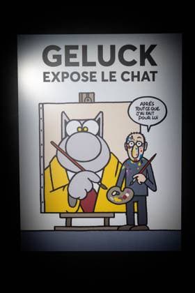 Exhibition of Philippe Geluck - Paris AJ This photo is an illustration that serves as the poster for the exhibition during the opening of the exhibition (vernissage) of Philippe Geluck, author of the comic book (Bande dessinee, BD, Livre) strip Le Chat at the Maillol Museum in Paris, France on November 12, 2025. Photo by Alexis Jumeau ABACAPRESS.COM Paris France  Copyright: xJumeauxAlexis ABACAx