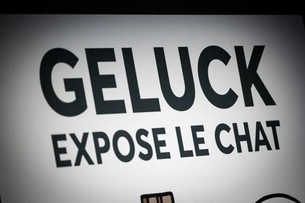 Exhibition of Philippe Geluck - Paris AJ This photo is an illustration that serves as the poster for the exhibition during the opening of the exhibition (vernissage) of Philippe Geluck, author of the comic book (Bande dessinee, BD, Livre) strip Le Chat at the Maillol Museum in Paris, France on November 12, 2025. Photo by Alexis Jumeau ABACAPRESS.COM Paris France  Copyright: xJumeauxAlexis ABACAx