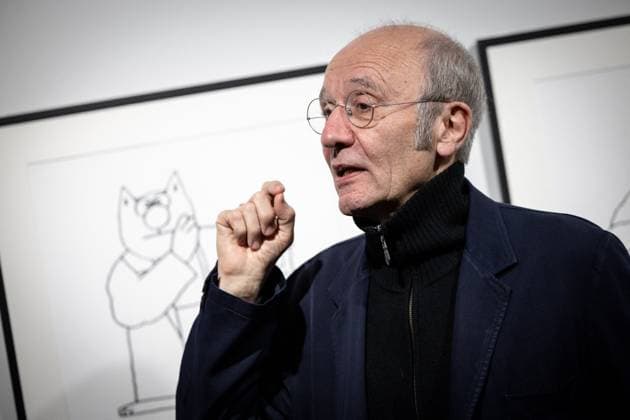 Exhibition of Philippe Geluck - Paris AJ Close up portrait of Philippe Geluck during the opening of the exhibition (vernissage) of Philippe Geluck, author of the comic book (Bande dessinee, BD, Livre) strip Le Chat at the Maillol Museum in Paris, France on November 12, 2025. Photo by Alexis Jumeau ABACAPRESS.COM Paris France  Copyright: xJumeauxAlexis ABACAx