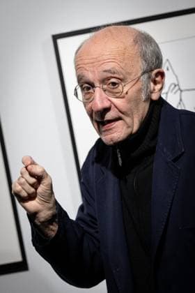 Exhibition of Philippe Geluck - Paris AJ Close up portrait of Philippe Geluck during the opening of the exhibition (vernissage) of Philippe Geluck, author of the comic book (Bande dessinee, BD, Livre) strip Le Chat at the Maillol Museum in Paris, France on November 12, 2025. Photo by Alexis Jumeau ABACAPRESS.COM Paris France  Copyright: xJumeauxAlexis ABACAx