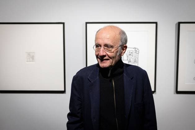 Exhibition of Philippe Geluck - Paris AJ Portrait of Philippe Geluck during the opening of the exhibition (vernissage) of Philippe Geluck, author of the comic book (Bande dessinee, BD, Livre) strip Le Chat at the Maillol Museum in Paris, France on November 12, 2025. Photo by Alexis Jumeau ABACAPRESS.COM Paris France  Copyright: xJumeauxAlexis ABACAx