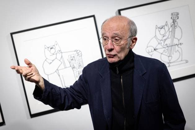 Exhibition of Philippe Geluck - Paris AJ Portrait of Philippe Geluck during the opening of the exhibition (vernissage) of Philippe Geluck, author of the comic book (Bande dessinee, BD, Livre) strip Le Chat at the Maillol Museum in Paris, France on November 12, 2025. Photo by Alexis Jumeau ABACAPRESS.COM Paris France  Copyright: xJumeauxAlexis ABACAx