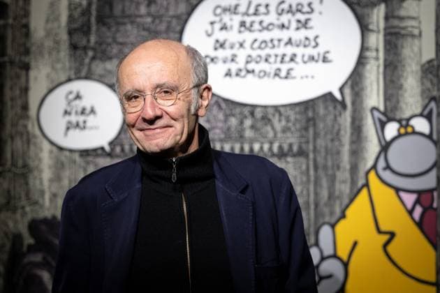 Exhibition of Philippe Geluck - Paris AJ Close up portrait of Philippe Geluck during the opening of the exhibition (vernissage) of Philippe Geluck, author of the comic book (Bande dessinee, BD, Livre) strip Le Chat at the Maillol Museum in Paris, France on November 12, 2025. Photo by Alexis Jumeau ABACAPRESS.COM Paris France  Copyright: xJumeauxAlexis ABACAx