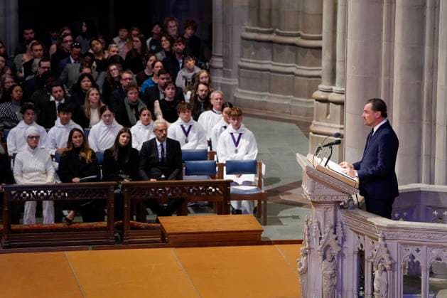 Actor and activist Leonardo DiCaprio delivers a tribute to Dr. Jane Goodall, DBE during a celebration and thanksgiving for life event at the Washington National Cathedral on Wednesday, November 12, 2025 in Washington DC.  WAP20251112904 LeighxVogel