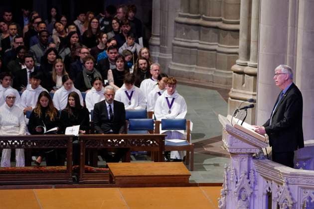 Francis J. Collins, former director NIH, delivers a tribute to Dr. Jane Goodall, DBE during a celebration and thanksgiving for life event at the Washington National Cathedral on Wednesday, November 12, 2025 in Washington DC.  WAP20251112908 LeighxVogel