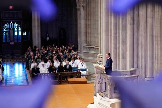 Actor and activist Leonardo DiCaprio delivers a tribute to Dr. Jane Goodall, DBE during a celebration and thanksgiving for life event at the Washington National Cathedral on Wednesday, November 12, 2025 in Washington DC.  WAP20251112906 LeighxVogel