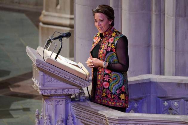 Anna Rathmann, executive director of Jane Goodall USA, delivers a tribute to Dr. Jane Goodall, DBE during a celebration and thanksgiving for life event at the Washington National Cathedral on Wednesday, November 12, 2025 in Washington, DC.  WAP20251112918 LeighxVogel