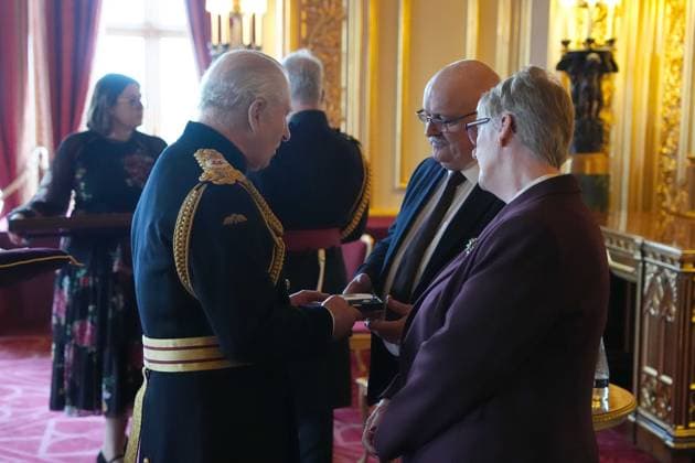Elizabeth Emblem service Mr. Eamonn McNulty (Brother) receives the Elizabeth Emblem from King Charles III at Windsor Castle, Berkshire, for Detective Constable Patrick McNulty, Picture date: Wednesday November 12, 2025., Credit:Jonathan Brady Avalon UK, London  Copyright: xJonathanxBradyx xAvalonx 1052082815
