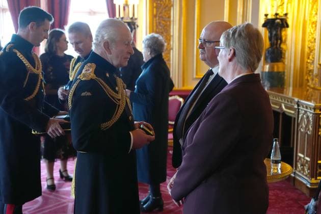 Elizabeth Emblem service Mr. Eamonn McNulty (Brother) receives the Elizabeth Emblem from King Charles III at Windsor Castle, Berkshire, for Detective Constable Patrick McNulty, Picture date: Wednesday November 12, 2025., Credit:Jonathan Brady Avalon UK, London  Copyright: xJonathanxBradyx xAvalonx 1052082903