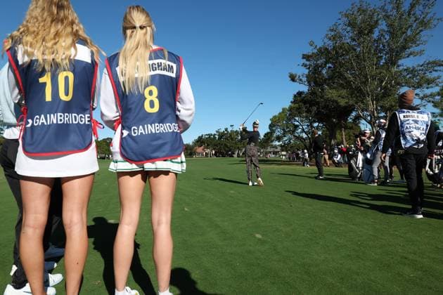 BELLEAIR, FL - NOVEMBER 12: Lexie Hull, Sophie Cunningham and Nelly Korda at the Pro Am for The Annika driven by Gainbridge at Pelican on November 12, 2025 at the Pelican Golf Club in Belleair, Florida. Copyright: xmpi34x