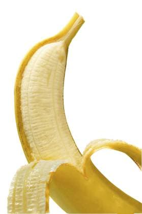 Geschälte Banane mit ihren nahrhaften gelben Früchten, bereit für gesundes Essen und Naschen auf reinweißem Hintergrund Peeled banana presenting its nutritious yellow fruit, ready for healthy eating and snacking on a pure white background Copyright: imageBROKER joseantona ibxjhh15666598.jpg