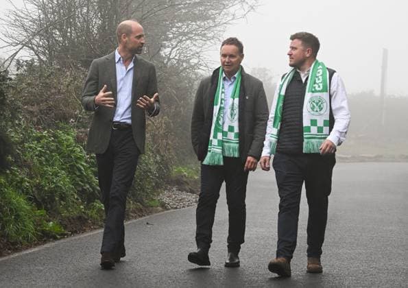 The Prince Of Wales Opens New Road At Mousehole Football Club Prince William, Prince of Wales, Duke of Cornwall (L) speaks with members of the consortium who built the new road, during his visit to Mousehole AFC, where he opened a new access road to the club s ground and facilities on November 13, 2025 in Mousehole, England., Credit:Avalon.red Avalon United Kingdom, England, Mousehole  Copyright: xAvalon.redx xAvalonx 1052257765