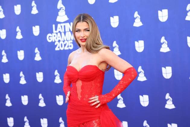 Venezuelan model Migbelis Castellanos arrives for the 26th annual Latin Grammy Awards at the MGM Garden Arena in Las Vegas, Nevada on Thursday, November 13, 2025.  LAV20251113005 JAMESxATOA
