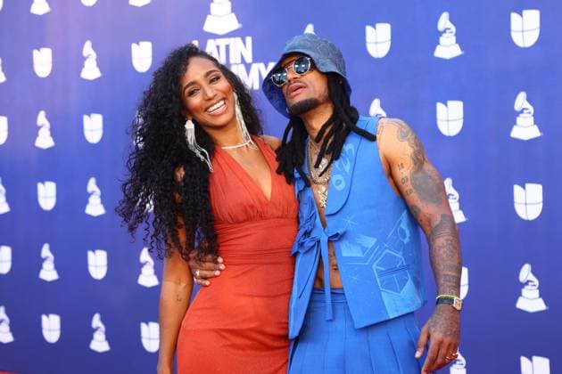 (L-R) Yannely and Vakero arrive for the 26th annual Latin Grammy Awards at the MGM Garden Arena in Las Vegas, Nevada on Thursday, November 13, 2025.  LAV20251113041 JAMESxATOA