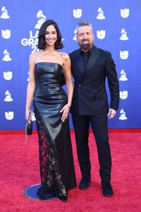 (L-R) Karla Bernal and Jorge Bernal arrive for the 26th annual Latin Grammy Awards at the MGM Garden Arena in Las Vegas, Nevada on Thursday, November 13, 2025.  LAV20251113012 JAMESxATOA