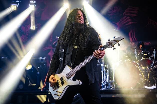 Arch Enemy live in Copenhagen, Denmark Copenhagen, Denmark. 13th, November 2025. The Swedish melodic death metal band Arch Enemy performs a live concert at Poolen in Copenhagen. Here bass player Sharlee D Angelo is seen live on stage. Denmark, Copenhagen  Copyright: xGonzalesxPhoto NikolajxBransholmx