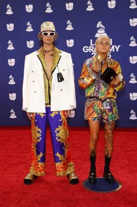 (L-R) Ca7riel and Paco Amoroso arrive for the 26th annual Latin Grammy Awards at the MGM Garden Arena in Las Vegas, Nevada on Thursday, November 13, 2025.  LAV20251113177 JAMESxATOA