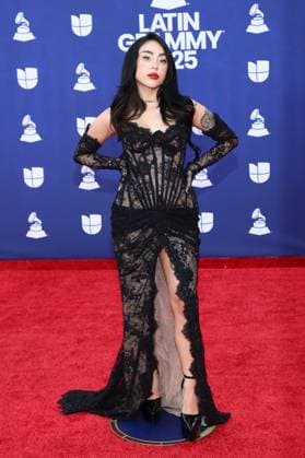 Nicki Nicole arrives for the 26th annual Latin Grammy Awards at the MGM Garden Arena in Las Vegas, Nevada on Thursday, November 13, 2025.  LAV20251113105 JAMESxATOA