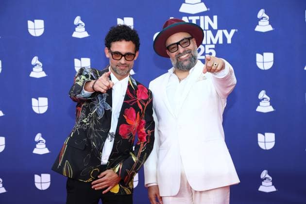 Claudio Pairot and Alain Pérez arrive for the 26th annual Latin Grammy Awards at the MGM Garden Arena in Las Vegas, Nevada on Thursday, November 13, 2025.  LAV20251113107 JAMESxATOA