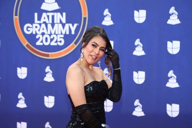 Karen Lizarazo arrives for the 26th annual Latin Grammy Awards at the MGM Garden Arena in Las Vegas, Nevada on Thursday, November 13, 2025.  LAV20251113109 JAMESxATOA