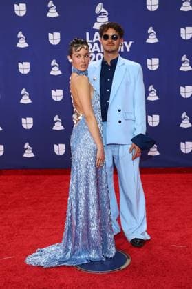 (L-R) Catalina Garcia and Santiago Perine arrive for the 26th annual Latin Grammy Awards at the MGM Garden Arena in Las Vegas, Nevada on Thursday, November 13, 2025.  LAV20251113143 JAMESxATOA