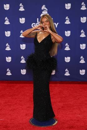 Karol G arrives for the 26th annual Latin Grammy Awards at the MGM Garden Arena in Las Vegas, Nevada on Thursday, November 13, 2025.  LAV20251113159 JAMESxATOA