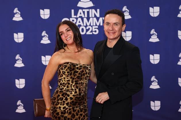 (L-R) Juliana Posada and Fonseca arrive for the 26th annual Latin Grammy Awards at the MGM Garden Arena in Las Vegas, Nevada on Thursday, November 13, 2025.  LAV20251113160 JAMESxATOA